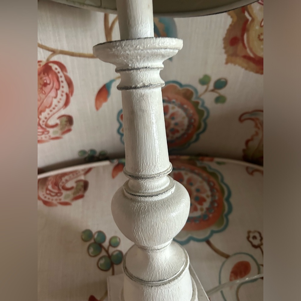 Cottagecore white wood shabby chic Table Desk Lamp with Grey Gray Shade 20” - Picture 11 of 14
